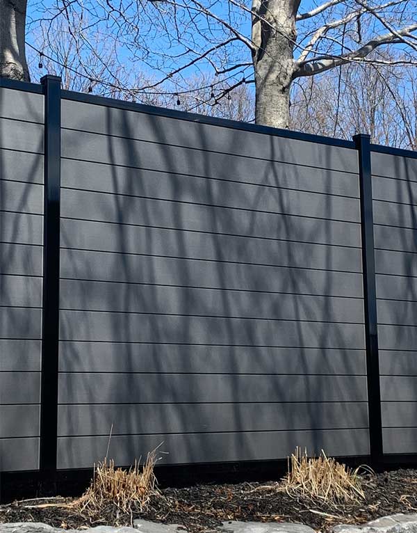 Ezfence-design charcoal -outdoor-screening-decorative-panel-garden decorationoutdoor-fencing aluminum structure posts black contrast