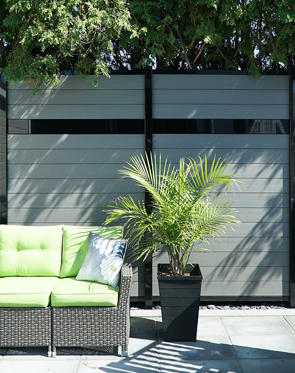 Ezfence-elite-light-grey-outdoor-screening-decorative-panel-garden decorationoutdoor-fencing aluminum structure posts black contrast